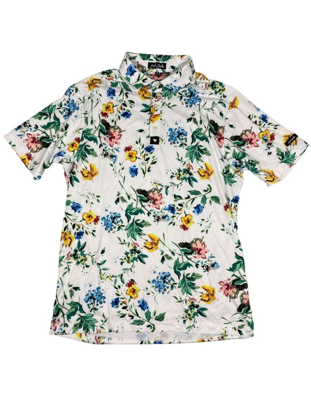 Bad Birdie Floral Polo Shirt Mens S White Multicolor Short Sleeve Golf Top